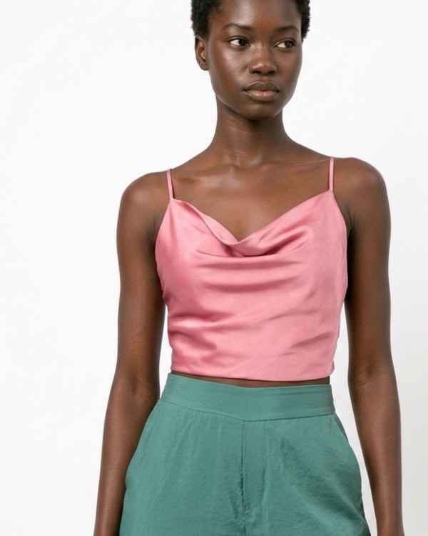 Crop top satin ντραπέ μέντα