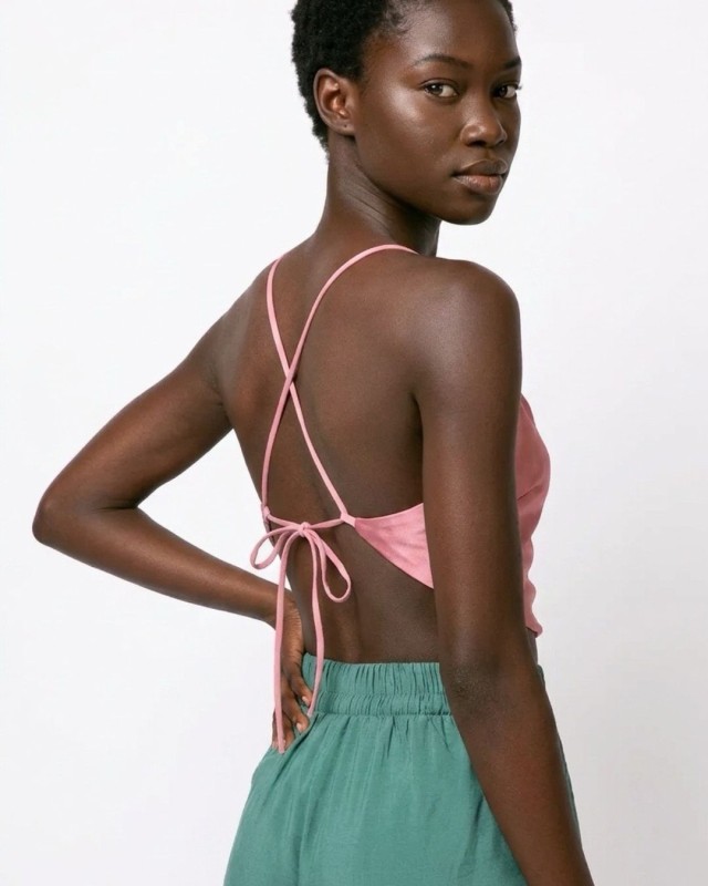 Crop top satin ντραπέ σάπιο μήλο