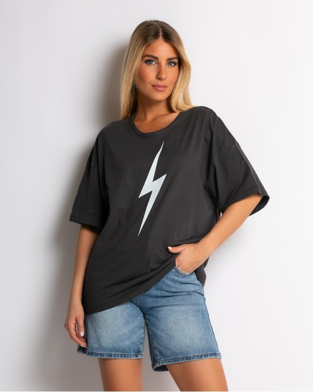 Μπλούζα κοντομάνικη με σχέδιο Thunder ανθρακί Μπλούζα κοντομάνικη με σχέδιο Thunder ανθρακί