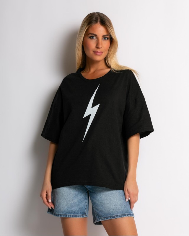 Μπλούζα κοντομάνικη με σχέδιο Thunder μαύρο Μπλούζα κοντομάνικη με σχέδιο Thunder μαύρο