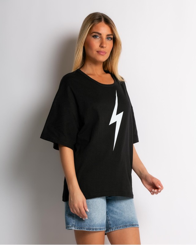 Μπλούζα κοντομάνικη με σχέδιο Thunder μαύρο Μπλούζα κοντομάνικη με σχέδιο Thunder μαύρο
