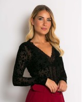 Μπλούζα με ημιδιαφάνεια και δαντέλα μαύρο