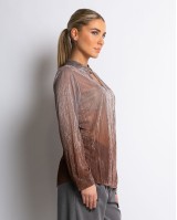 Μπλούζα με λάμψη και άνοιγμα στο ντεκολτέ καφέ