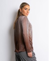 Μπλούζα με λάμψη και άνοιγμα στο ντεκολτέ καφέ