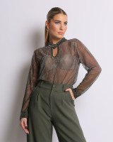 Μπλούζα με λάμψη και άνοιγμα στο ντεκολτέ χακί