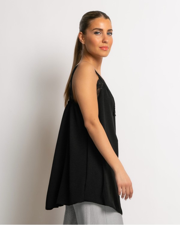 Μπλούζα τιράντα με δαντέλα μαύρο