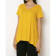 Μπλούζα V ασύμμετρη με πιέτες στη πλάτη μουσταρδί