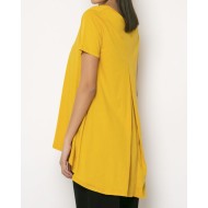 Μπλούζα V ασύμμετρη με πιέτες στη πλάτη μουσταρδί