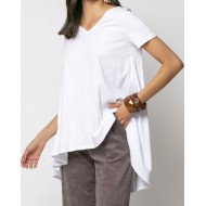 Μπλούζα V ασύμμετρη με πιέτες στη πλάτη εκρού