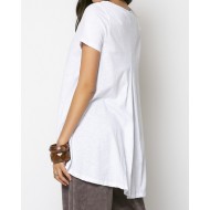 Μπλούζα V ασύμμετρη με πιέτες στη πλάτη εκρού