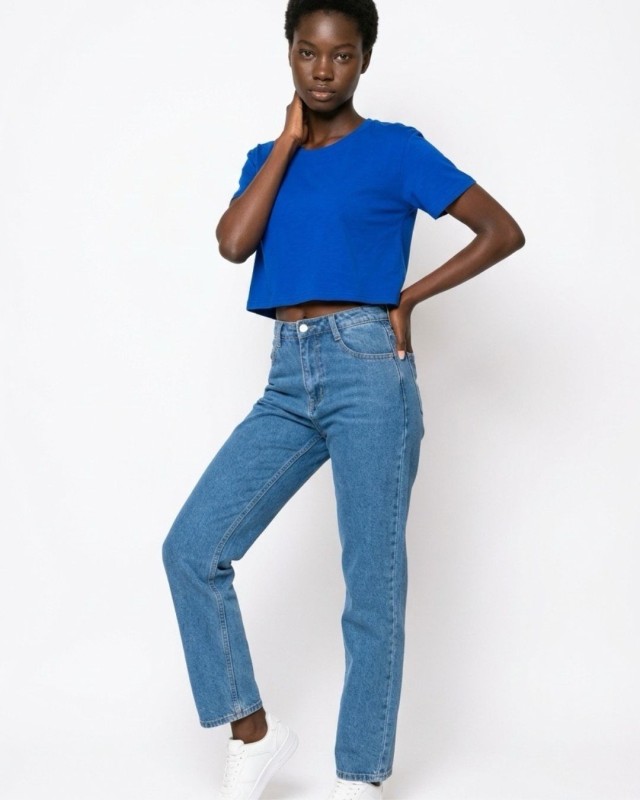 Crop top κοντομάνικο μπλε ρουά