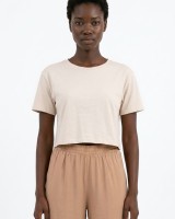 Crop top κοντομάνικο cream