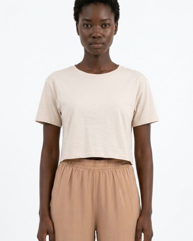 Crop top κοντομάνικο cream
