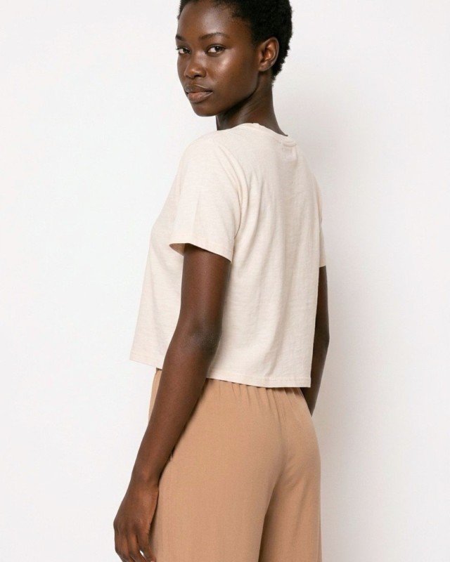 Crop top κοντομάνικο cream