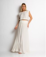 Σετ crop & φούστα με lurex λεπτομέρειες εκρού Σετ crop & φούστα με lurex λεπτομέρειες εκρού