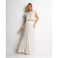 Σετ crop & φούστα με lurex λεπτομέρειες εκρού