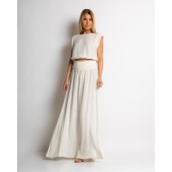 Σετ crop & φούστα με lurex λεπτομέρειες εκρού