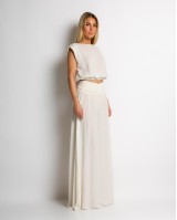 Σετ crop & φούστα με lurex λεπτομέρειες εκρού Σετ crop & φούστα με lurex λεπτομέρειες εκρού
