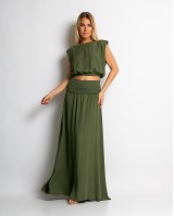 Σετ crop & φούστα με lurex λεπτομέρειες χακί Σετ crop & φούστα με lurex λεπτομέρειες χακί