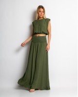 Σετ crop & φούστα με lurex λεπτομέρειες χακί Σετ crop & φούστα με lurex λεπτομέρειες χακί