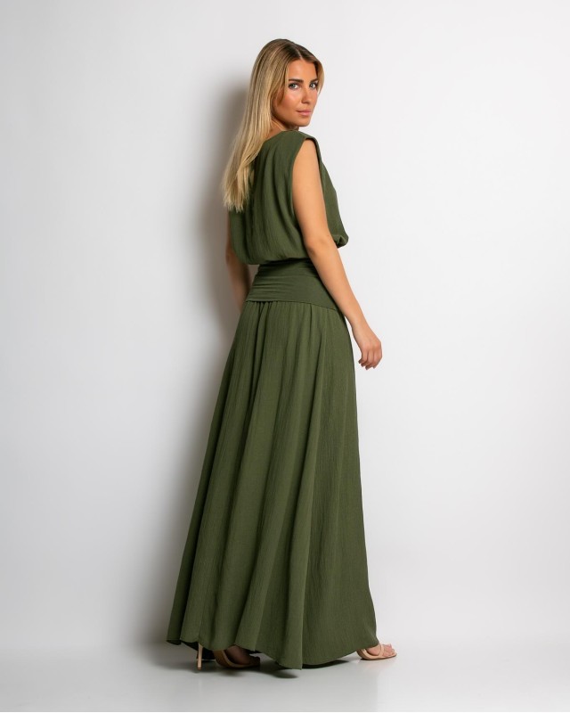 Σετ crop & φούστα με lurex λεπτομέρειες χακί Σετ crop & φούστα με lurex λεπτομέρειες χακί