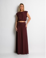 Σετ crop & φούστα με lurex λεπτομέρειες μπορντώ Σετ crop & φούστα με lurex λεπτομέρειες μπορντώ