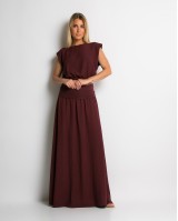 Σετ crop & φούστα με lurex λεπτομέρειες μπορντώ Σετ crop & φούστα με lurex λεπτομέρειες μπορντώ