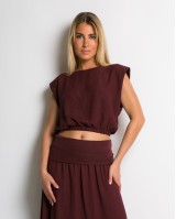 Σετ crop & φούστα με lurex λεπτομέρειες μπορντώ Σετ crop & φούστα με lurex λεπτομέρειες μπορντώ