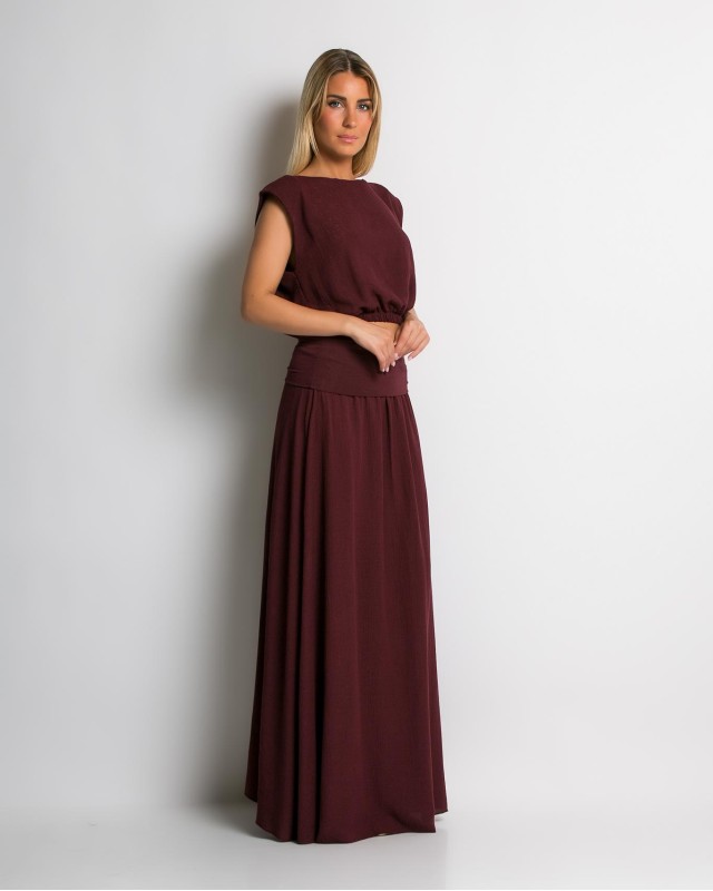 Σετ crop & φούστα με lurex λεπτομέρειες μπορντώ Σετ crop & φούστα με lurex λεπτομέρειες μπορντώ