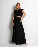 Σετ crop top & φούστα με lurex λεπτομέρειες μαύρο Σετ crop top & φούστα με lurex λεπτομέρειες μαύρο