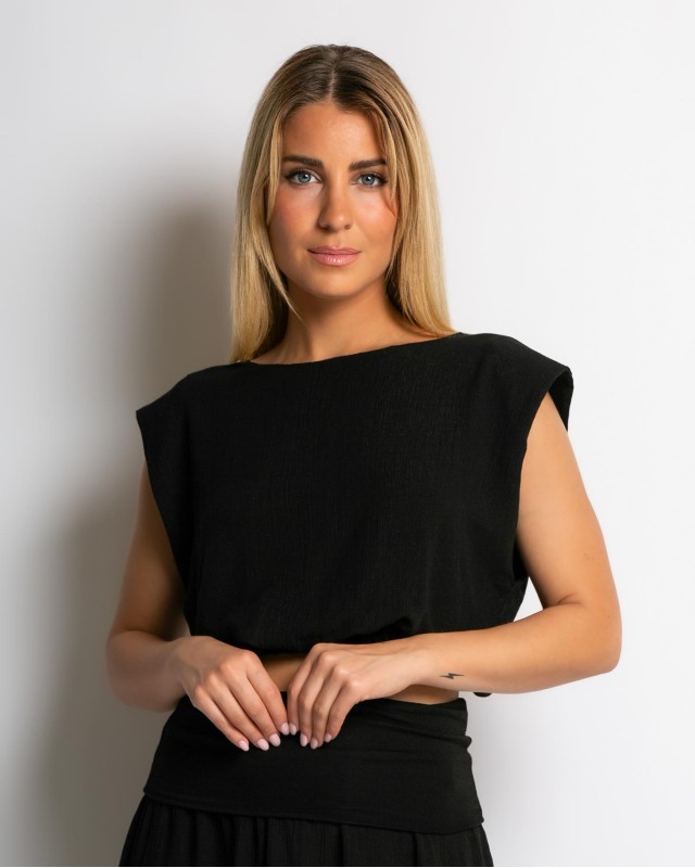 Σετ crop top & φούστα με lurex λεπτομέρειες μαύρο Σετ crop top & φούστα με lurex λεπτομέρειες μαύρο