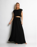 Σετ crop top & φούστα με lurex λεπτομέρειες μαύρο Σετ crop top & φούστα με lurex λεπτομέρειες μαύρο