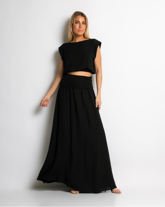 Σετ crop top & φούστα με lurex λεπτομέρειες μαύρο Σετ crop top & φούστα με lurex λεπτομέρειες μαύρο