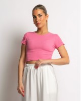 Μπλούζα crop με κλειστή λαιμόκοψη ροζ Μπλούζα crop με κλειστή λαιμόκοψη ροζ