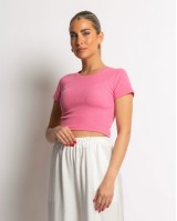Μπλούζα crop με κλειστή λαιμόκοψη ροζ Μπλούζα crop με κλειστή λαιμόκοψη ροζ