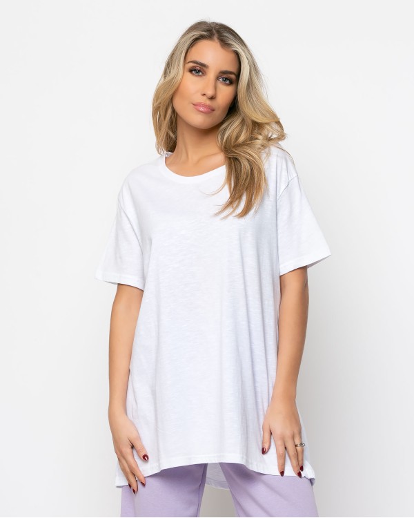 Μπλούζα φαρδιά κοντομάνικη λευκή