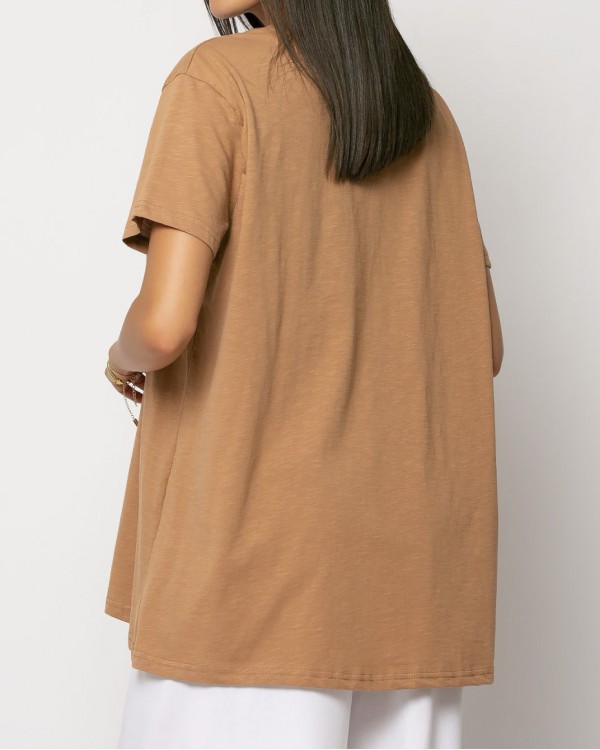 Μπλούζα φαρδιά κοντομάνικη κάμελ