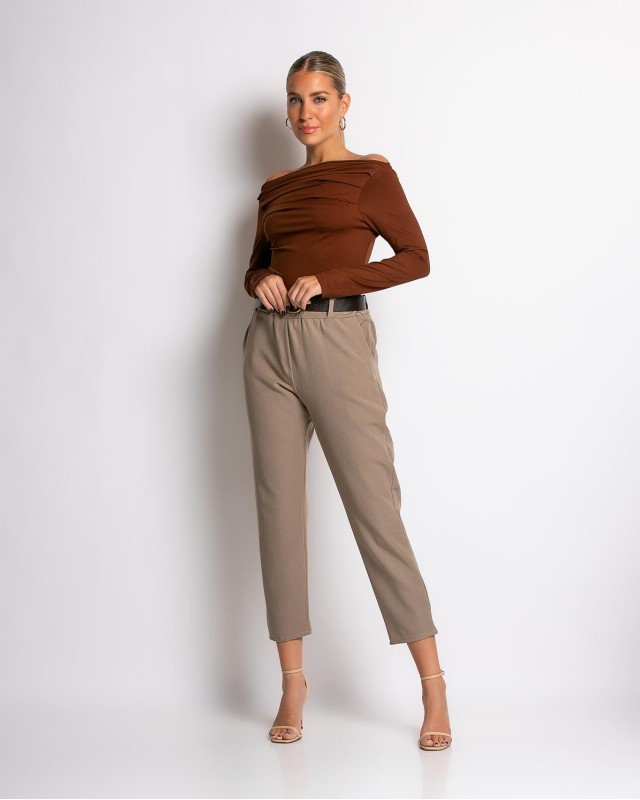 Μπλούζα μακρύ μανίκι με σχέδιο στο στήθος καφέ