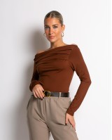 Μπλούζα μακρύ μανίκι με σχέδιο στο στήθος καφέ