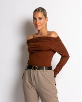 Μπλούζα μακρύ μανίκι με σχέδιο στο στήθος καφέ