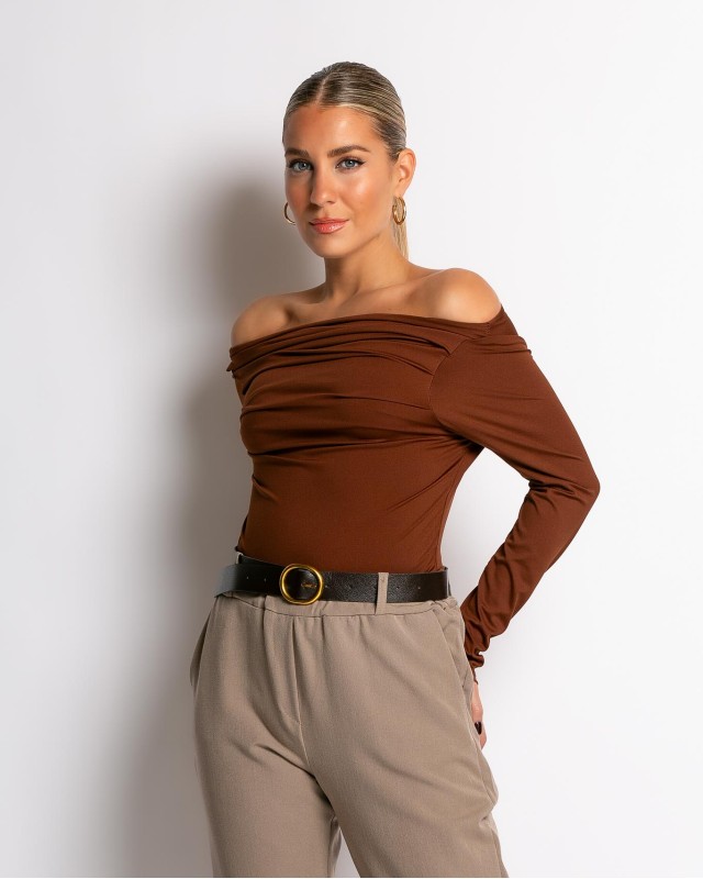 Μπλούζα μακρύ μανίκι με σχέδιο στο στήθος καφέ