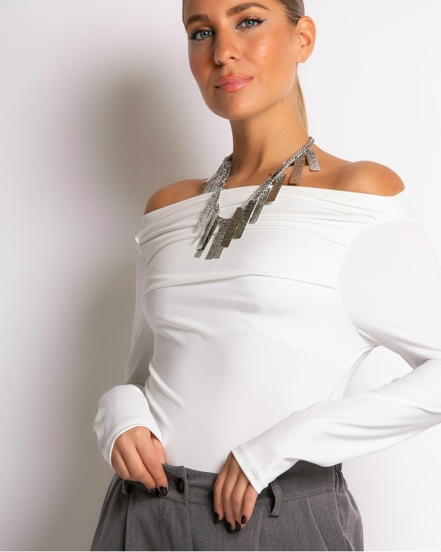 Μπλούζα μακρύ μανίκι με σχέδιο στο στήθος εκρού