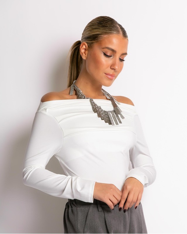 Μπλούζα μακρύ μανίκι με σχέδιο στο στήθος εκρού