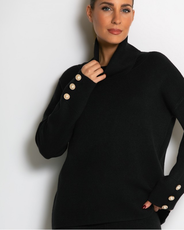 Σετ πλεκτό ζιβάγκο με κουμπιά στα μανίκια & παντελόνι μαύρο