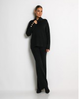 Σετ πλεκτό ζιβάγκο με κουμπιά στα μανίκια & παντελόνι μαύρο