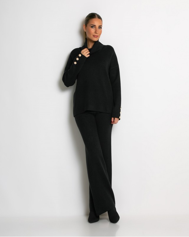 Σετ πλεκτό ζιβάγκο με κουμπιά στα μανίκια & παντελόνι μαύρο