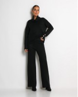 Σετ πλεκτό ζιβάγκο με κουμπιά στα μανίκια & παντελόνι μαύρο