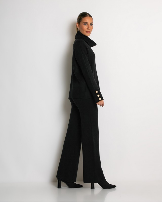 Σετ πλεκτό ζιβάγκο με κουμπιά στα μανίκια & παντελόνι μαύρο