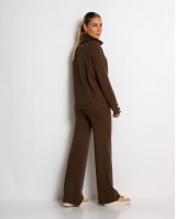 Σετ πλεκτό ζιβάγκο με κουμπιά στα μανίκια & παντελόνι καφέ