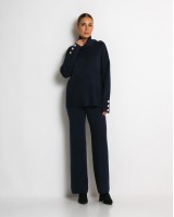 Σετ πλεκτό ζιβάγκο με κουμπιά στα μανίκια & παντελόνι navy